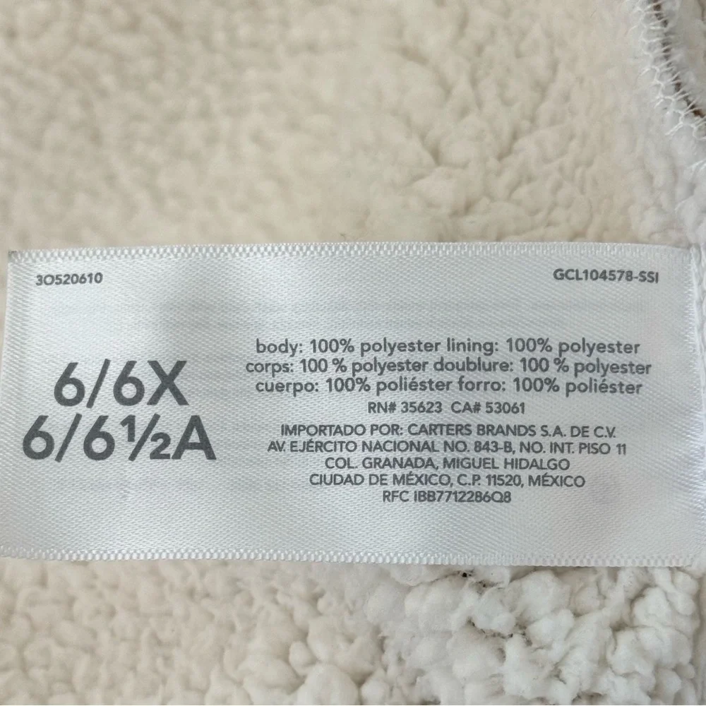 OSHKOSH B’GOSH Girls Faux Suede Jacket With Sherpa Cream Fleece Size 6/6X Warm